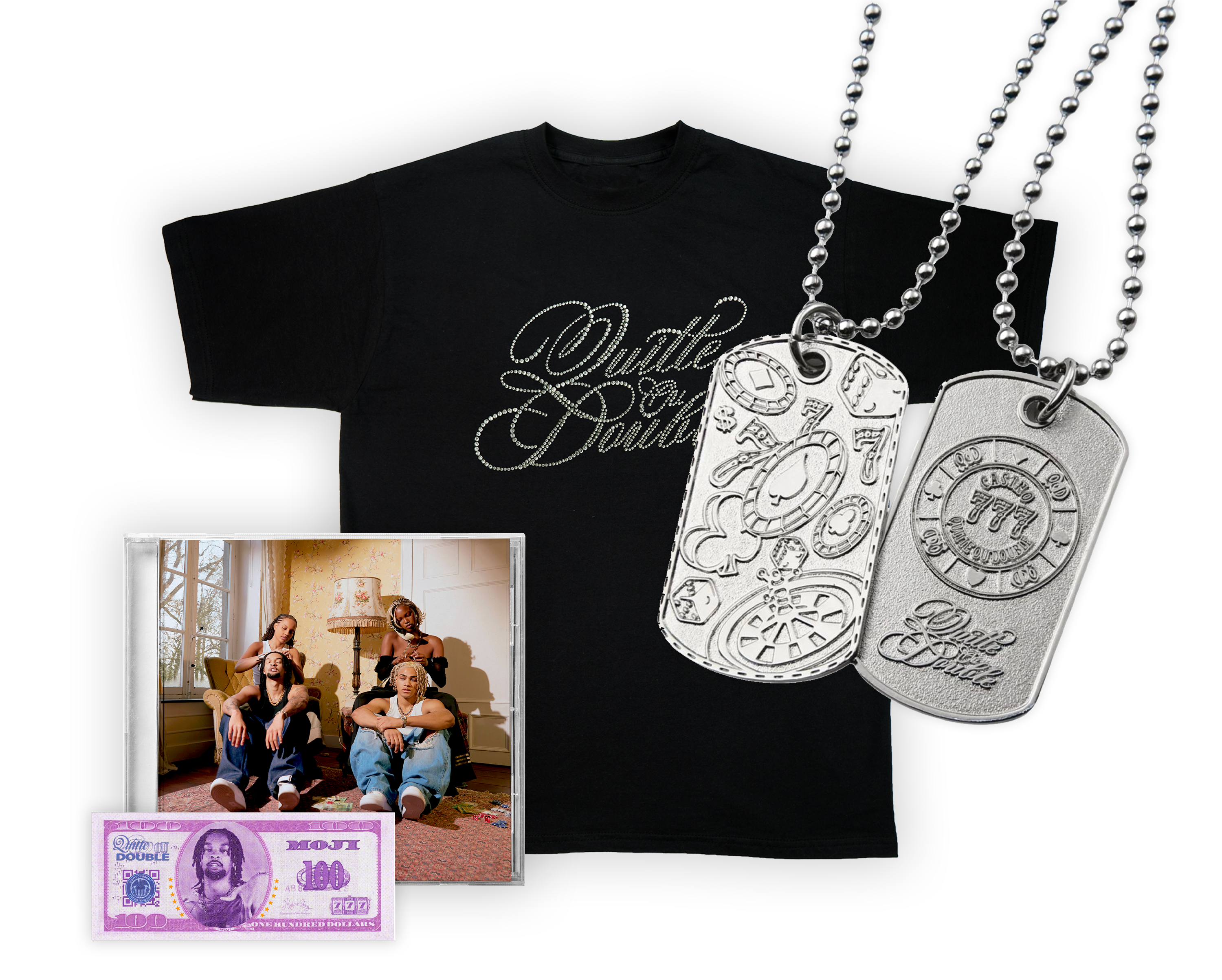 CD + t-shirt + collier “QUITTE OU DOUBLE“