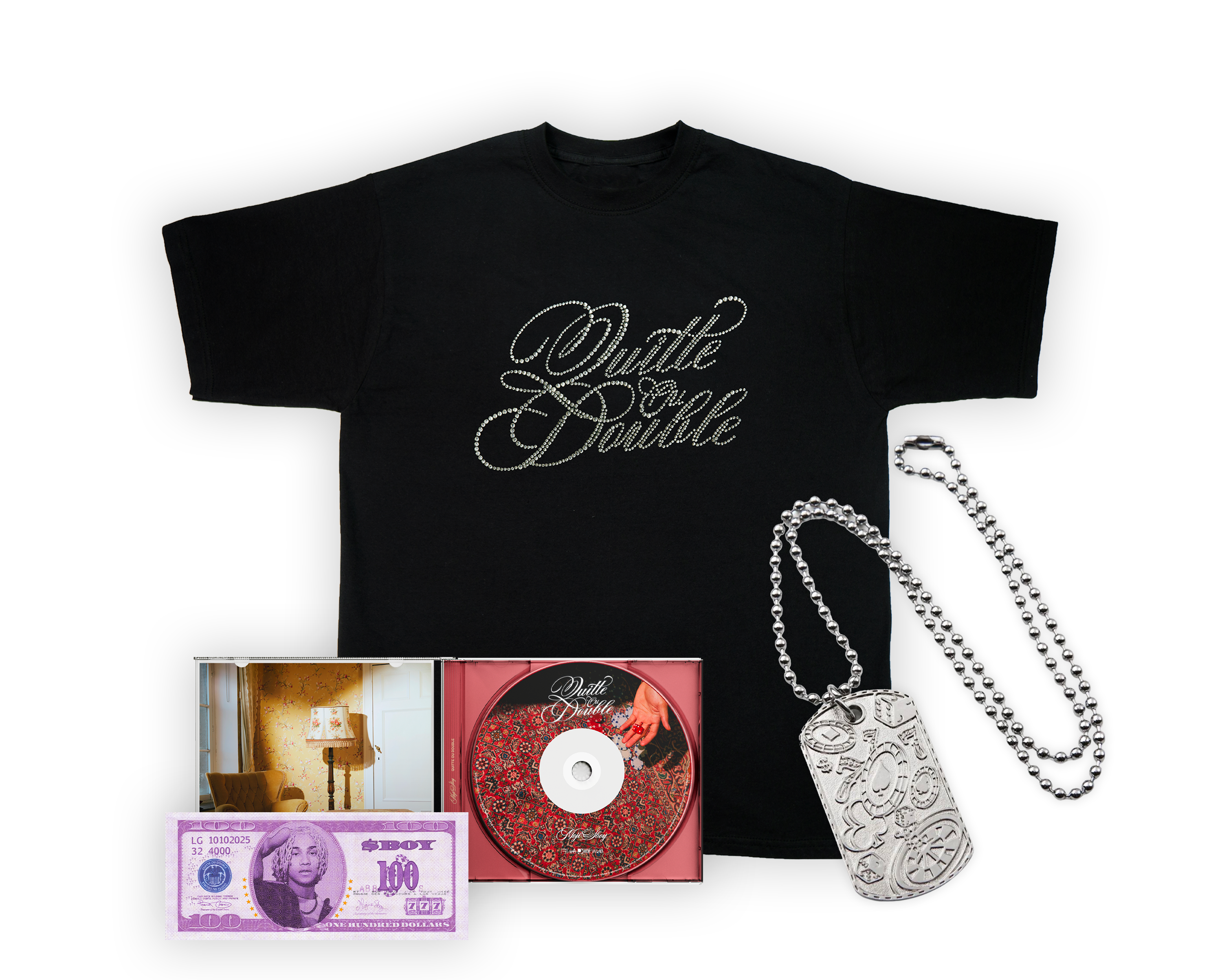 CD + t-shirt + collier “QUITTE OU DOUBLE“